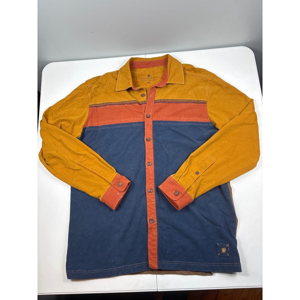 Territory Ahead Mens Colorblock Cotton Jersey Button Down Shirt Rugged Medium